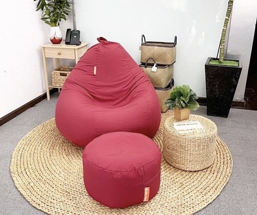 Ghế lười hạt xốp Hình quả lê kèm ghế gác chân tiện nghi - ghế lười vải nhung - ghế lười hạt xốp 4 li - ghế lười văn phòng cao cấp