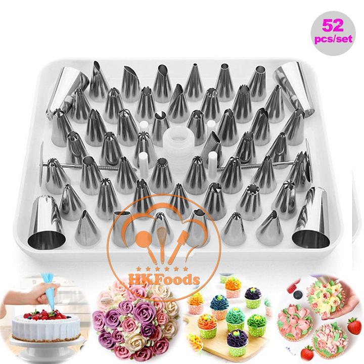 Bộ 52 đui bắt bông kem nhiều hình dạng, inox cao cấp