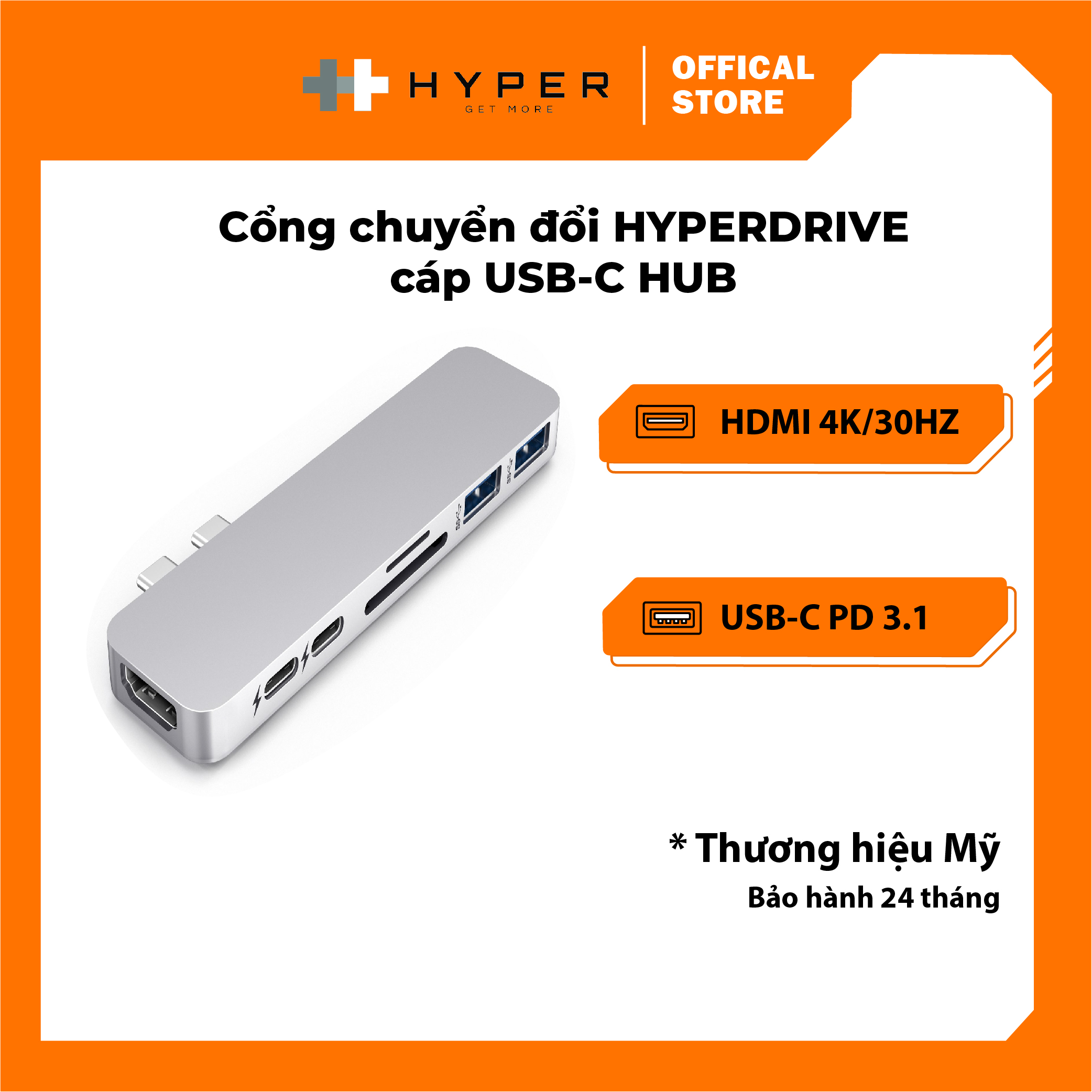 CỔNG CHUYỂN HYPERDRIVE DUO 7-IN-2 USB-C HUB FOR MACBOOK PRO/AIR GN28B