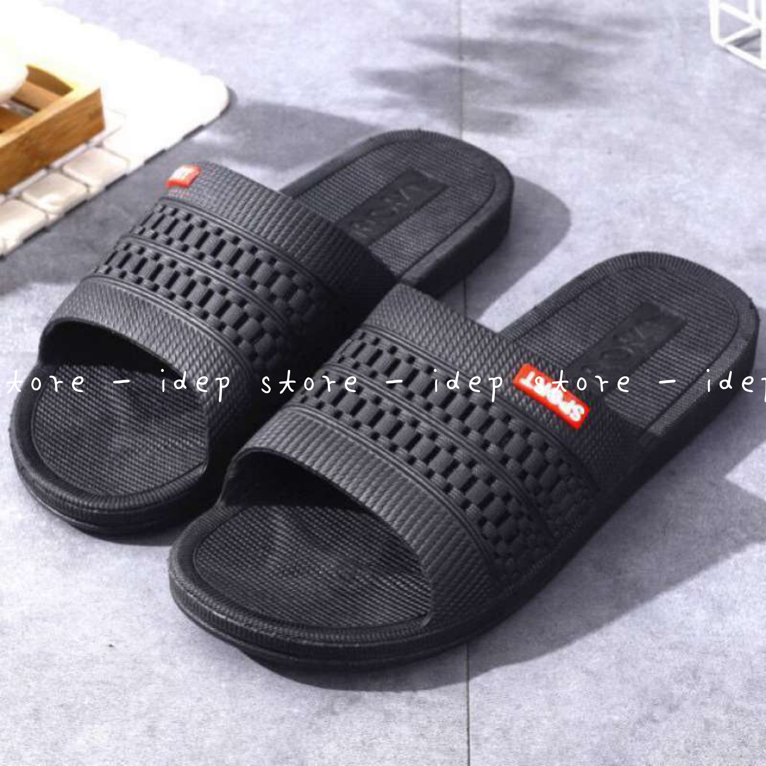 Dép quai ngang lưới 3 sọc - Dép nhựa nam đi trong nhà, nhà tắm (From nhỏ) iDÉP - DL030