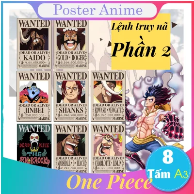 [Phần 2] Set 8 tấm tranh poster A3 lệnh truy nã One Piece anime siêu chất