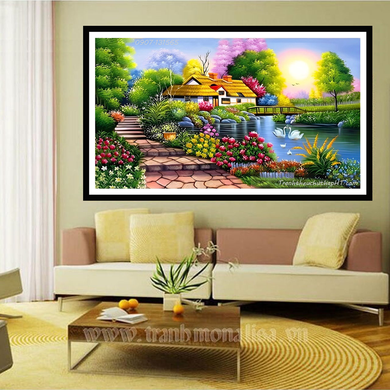 Tranh thêu chữ thập Phong cảnh mùa xuân LV3007 - tự thêu