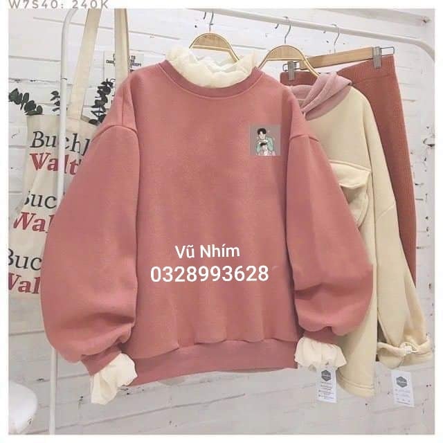 Áo nỉ sweater đôi bạn thân màu hồng