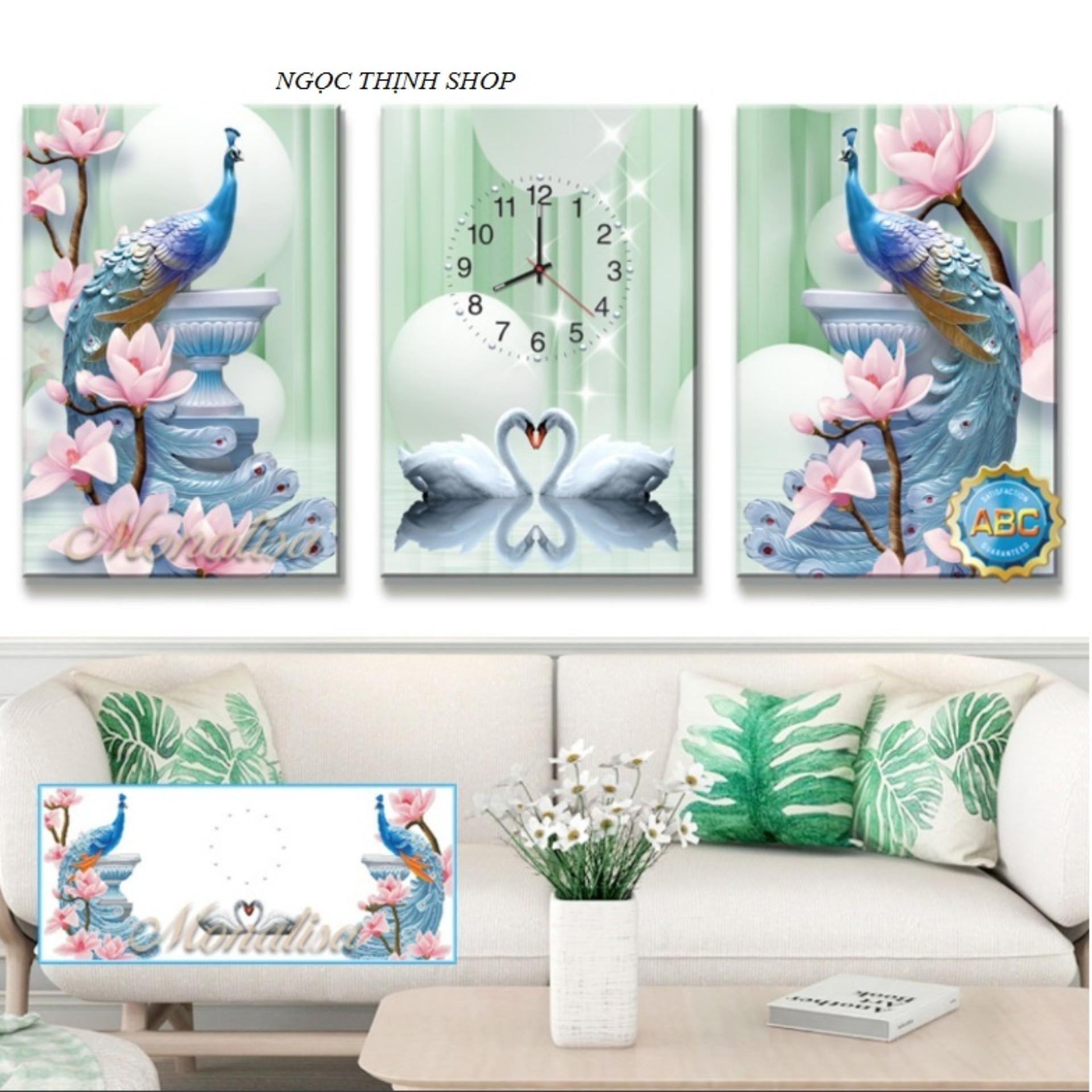 Tranh đính đá đôi công đồng hồ -y8187-150x70cm giá rẻ