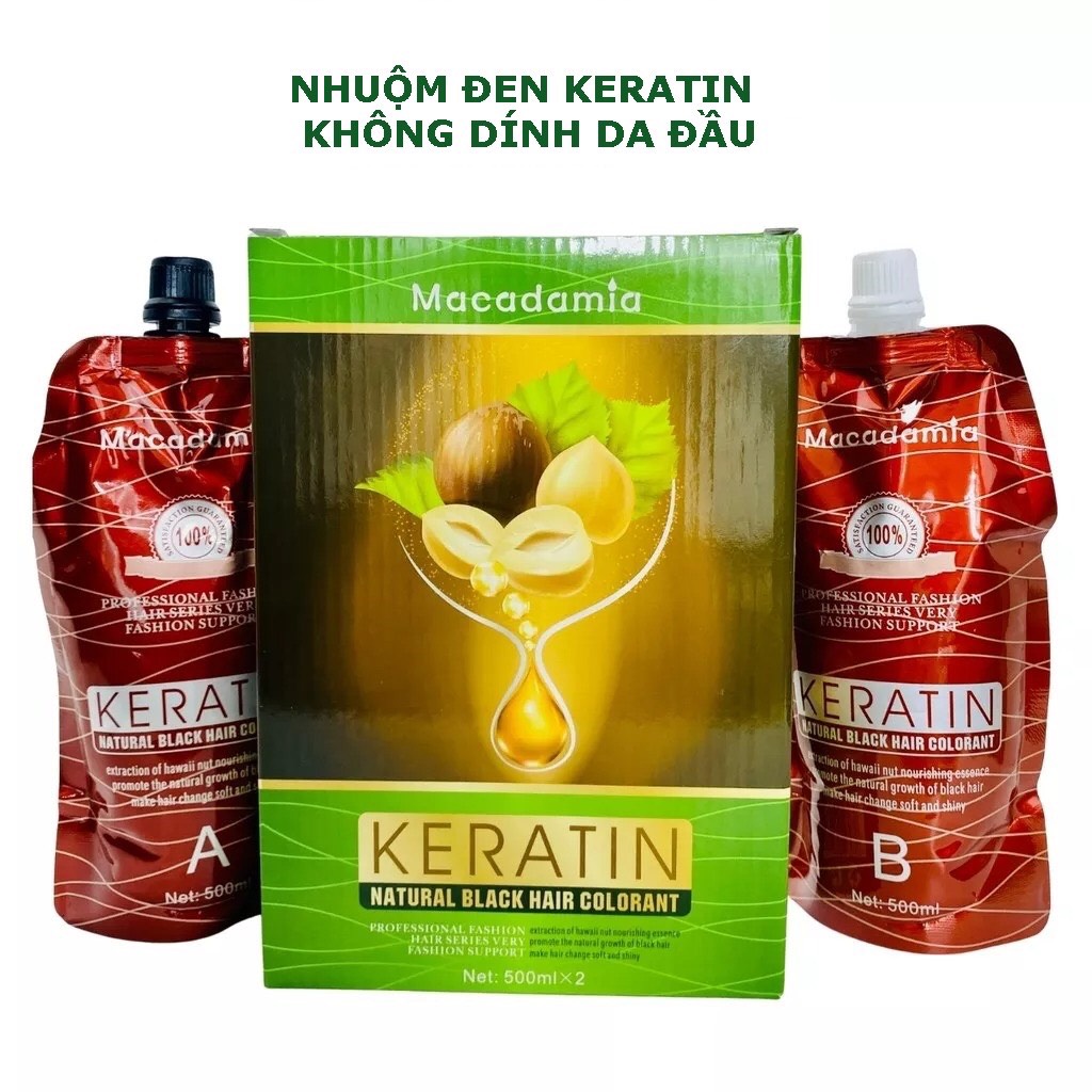 Nhuộm Đen Không Dính Da Đầu keratin 500ml x 2