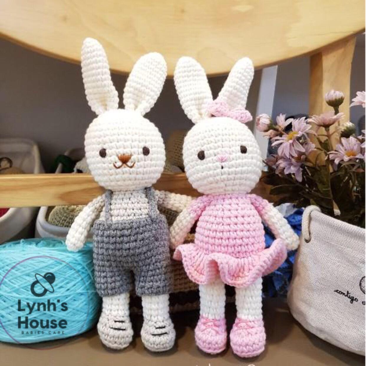 [gấu bông an toàn cho bé] Thỏ Nhí 20cm - len Cotton cao cấp đạt chứng nhận EOKO-TEX Đức