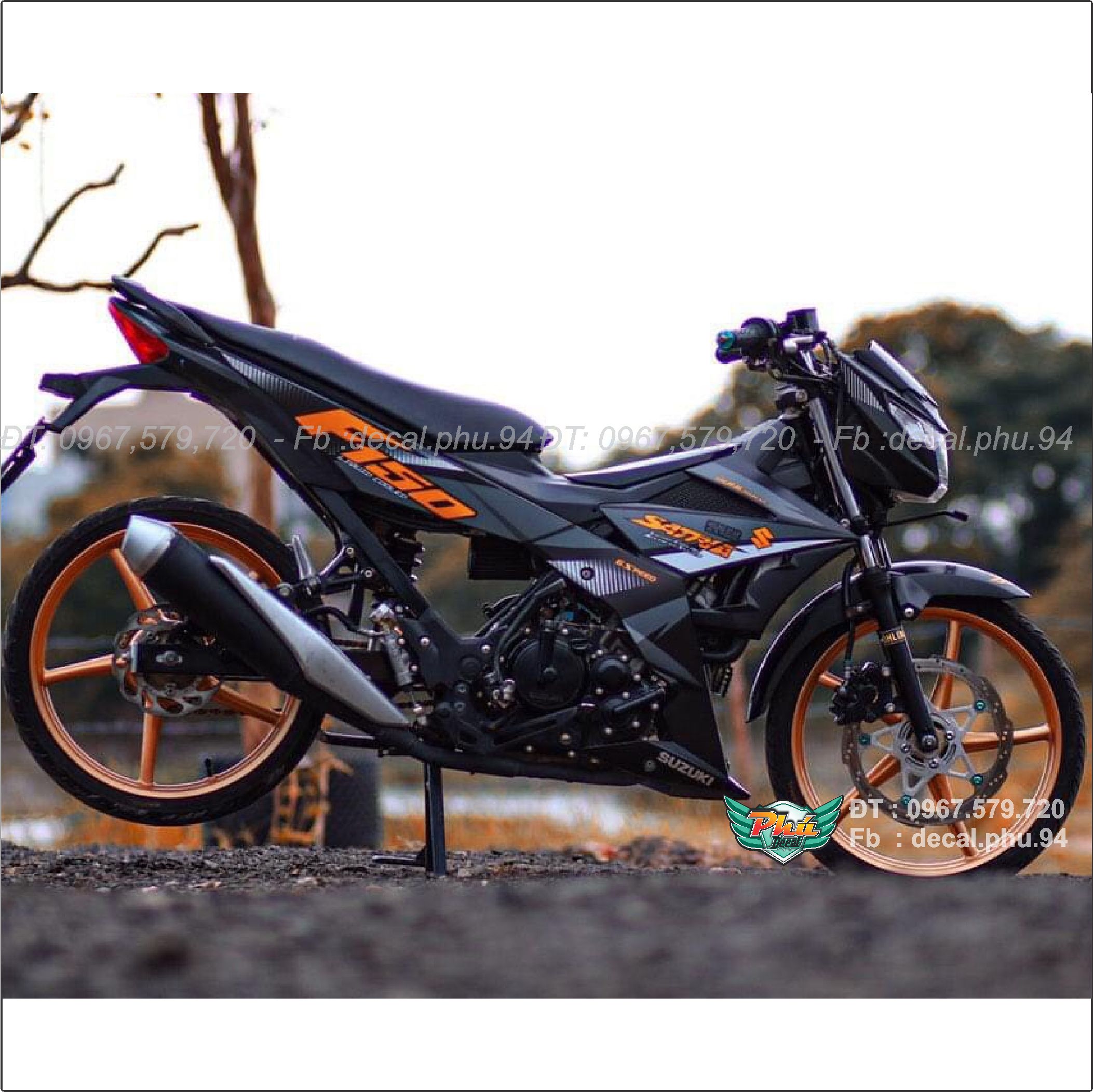 Tem rời Satria cam đen nhám (K)