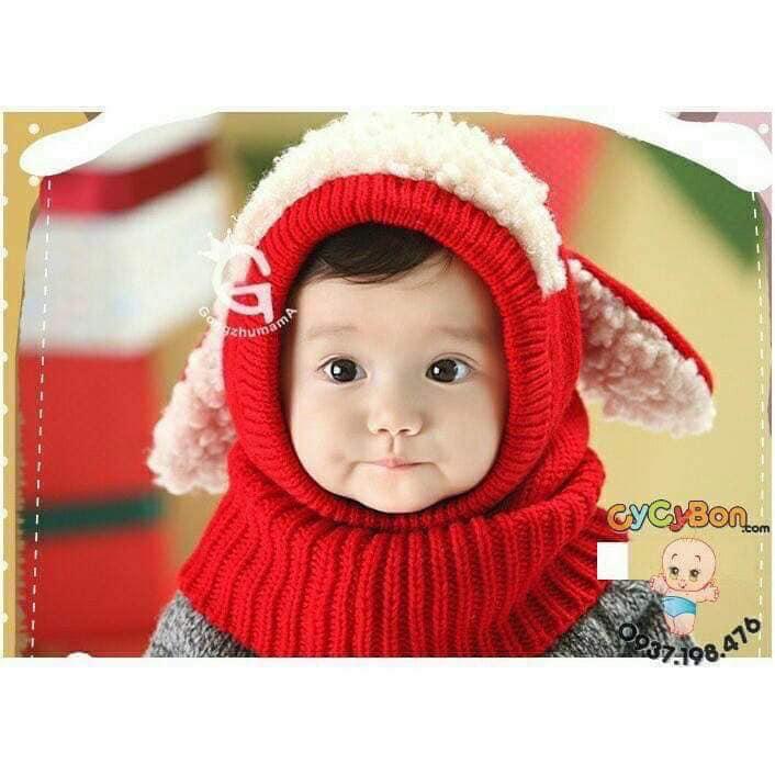 Bộ mũ khăn len tai cừu cho bé