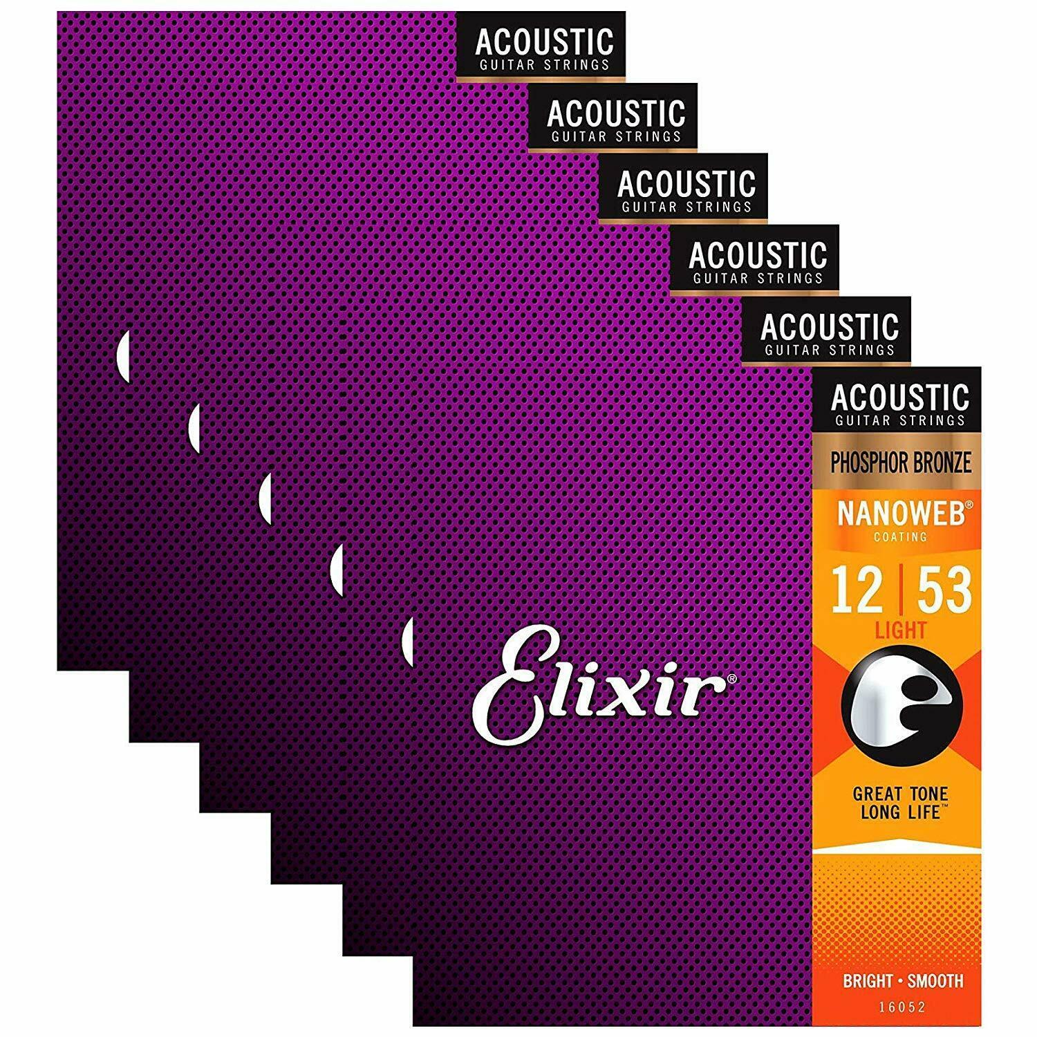 Bộ dây đàn Elixir Acoustic Guitar Strings Phosphor Bronze with NANOWEB LIGHT 12-53 (16052)