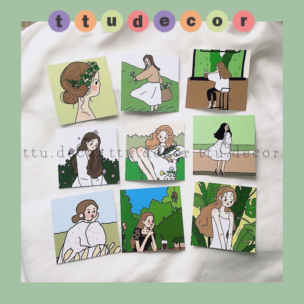 POSTCARD cô gái set 9 tấm decor trang trí - ttu.decor