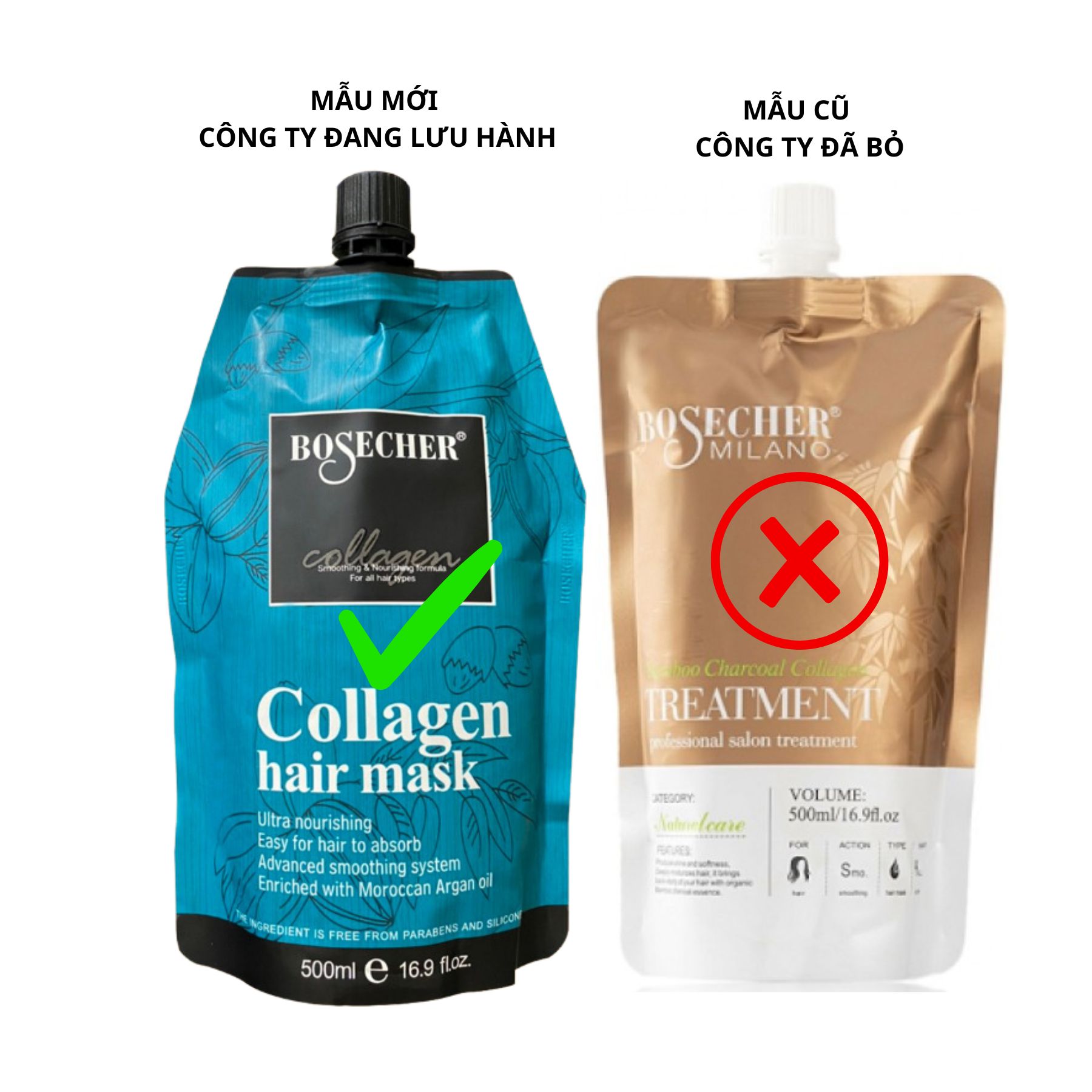Ủ tóc hấp phục hồi tóc kem hấp hấp tóc BOSECHERCollagen Keratin túi 500ml