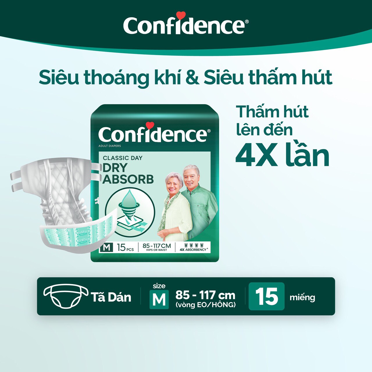 Tã dán Người Lớn Confidence Classic Day size M/L 15 miếng [HÃNG TÃ HUGGIES]