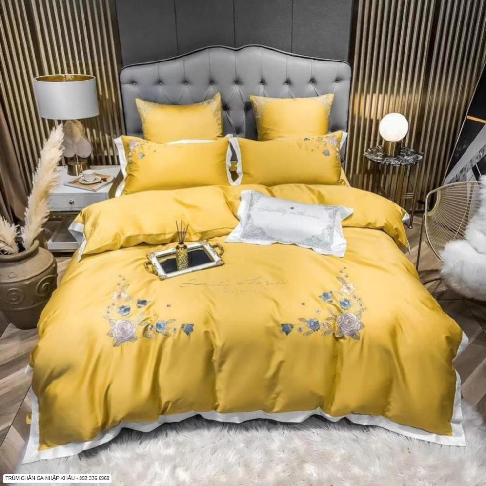 BỘ CHĂN GA GỐI LỤA TENCEL 60S THÊU TINH TẾ CAO CẤP
