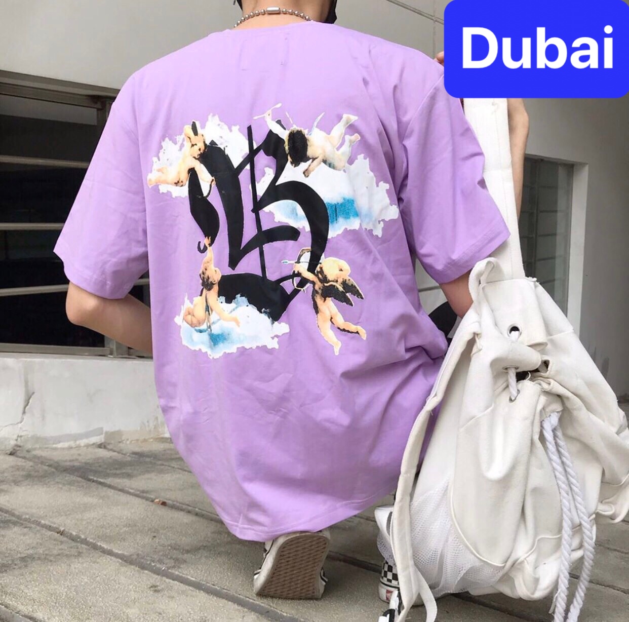 ÁO THUN MÀU TÍM NAM NỮ THIÊN THẦN CHỮ TÀU FORM RỘNG TAY LỠ HOT TREND MẠNH MẼ SÀNH ĐIỆU VẢI DÀY MIN - DUBAI FASHION