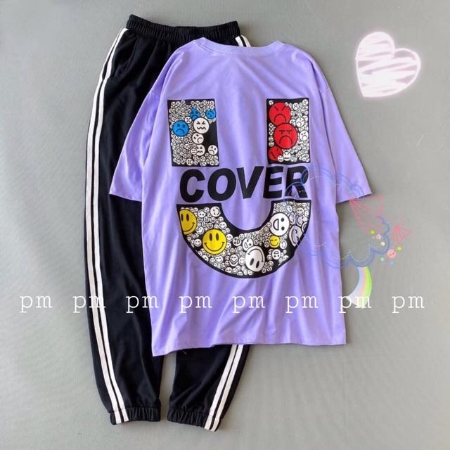 Sét áo U cover + quần sọc đen bo gấu Áo thun nam nữ, quần kaki, quần nữ, sét bộ mặc ở nhà, áo thun tay dài, quần jean ống rộng - FANI