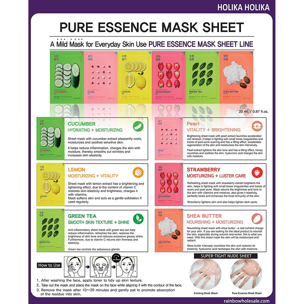 [TEM CÔNG TY] Mặt Nạ Giấy Holika Holika Pure Essence Mask Sheet