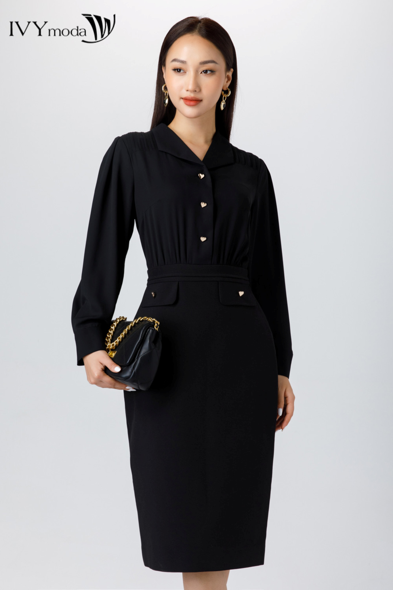 Đầm ôm vai xếp nếp ivy moda ms 48m7086