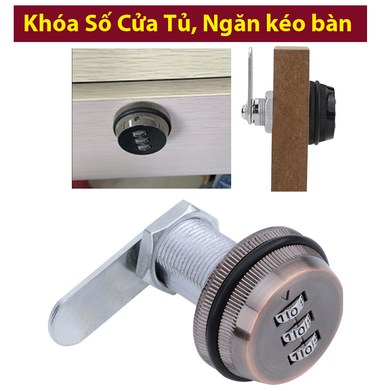 Khóa số Ngăn kéo tủ, ngăn bàn, cửa tủ, hòm thư - Kim loại mạ Đồng