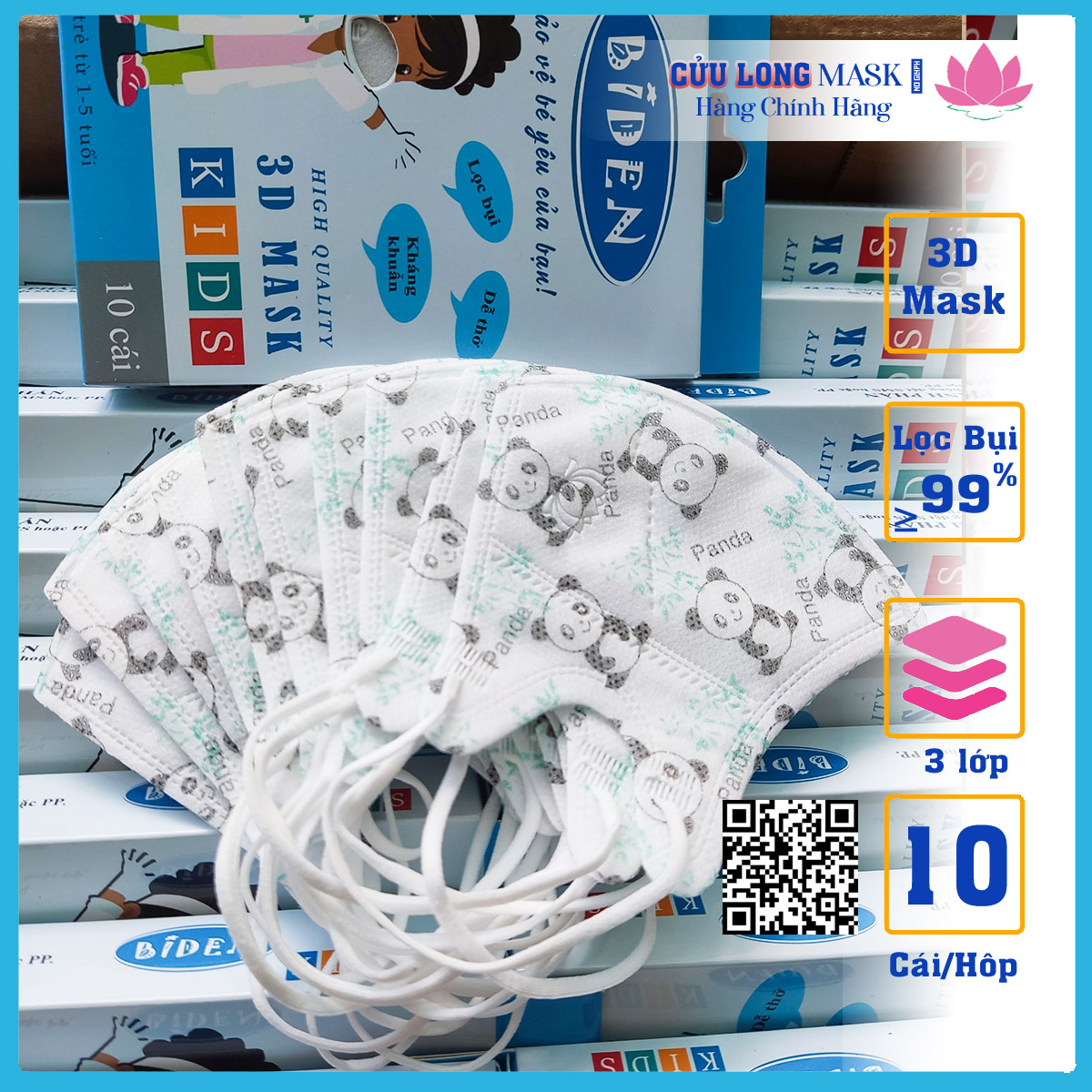 Khẩu trang cho bé từ 2-6 tuổi, 3D Biden Cửu Long