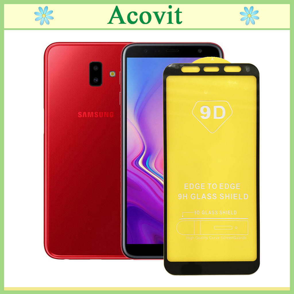 "Kính cường lực 9D Samsung J6+ "_ FULL Màn Hình _ Độ Cứng 9H _ Anh thật Sản Phẩm _ ( Tặng kèm bộ giấy lau Màn hình) Acovit"