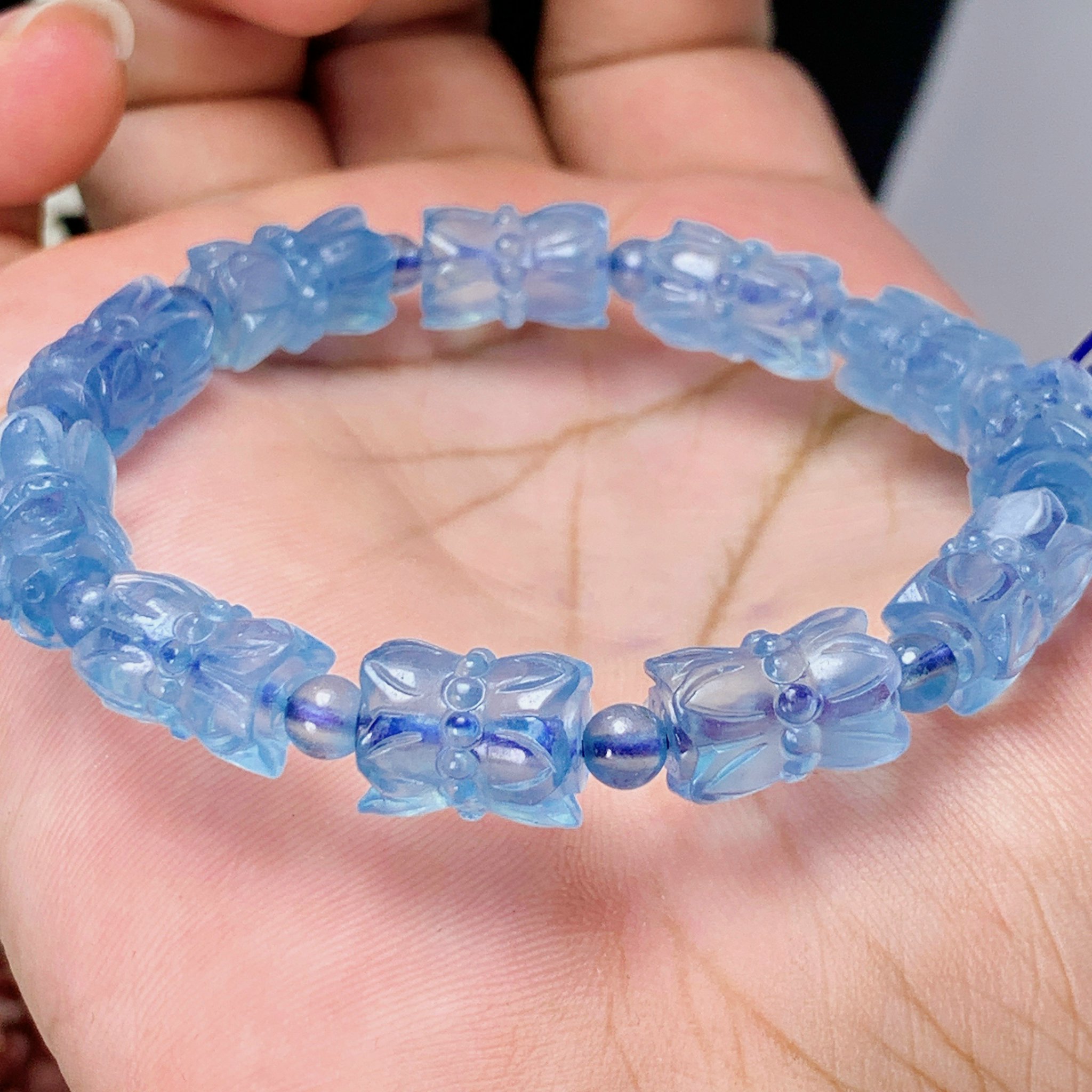 Chuỗi Vòng Tay Nữ Aquamarine Chạm Đài Sen Xanh Ngọc Sang Trọng - Đá Aquamarine tự nhiên VIP kiểm định theo yêu cầu của KH