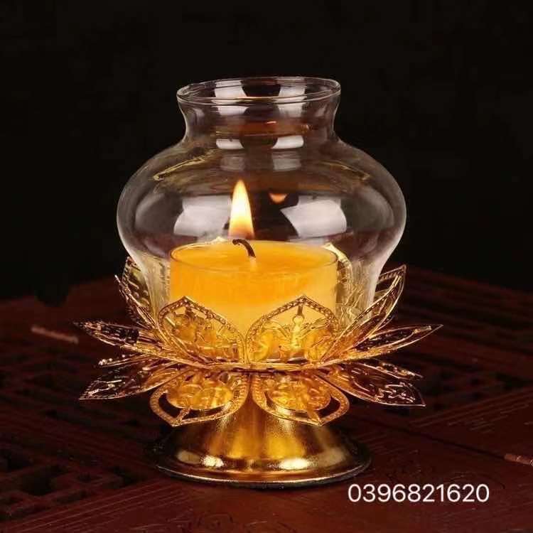 Đế nến hoa sen 1 ngọn hợp kim có bóng