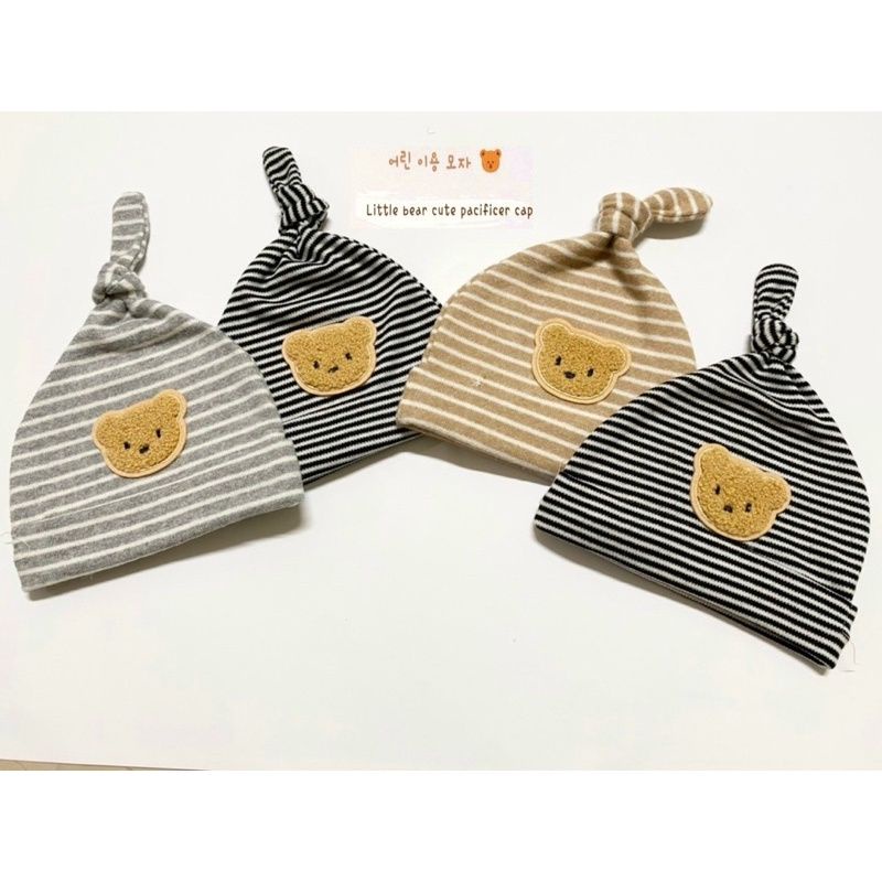 Mũ nỉ gấu 3d kẻ ngang cho bé 0-6 tháng tuổi / mũ thu đông