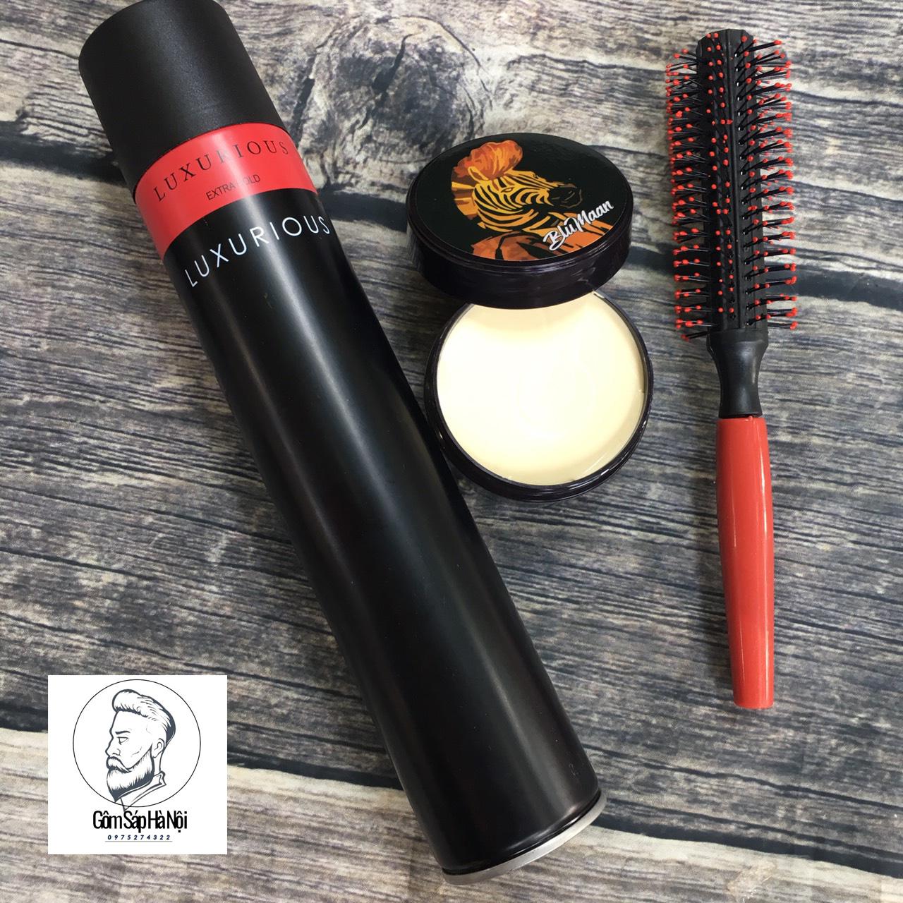 Combo Gôm Xịt Tóc Luxurious + Sáp Vuốt Tóc Bluman Ngựa + Lược