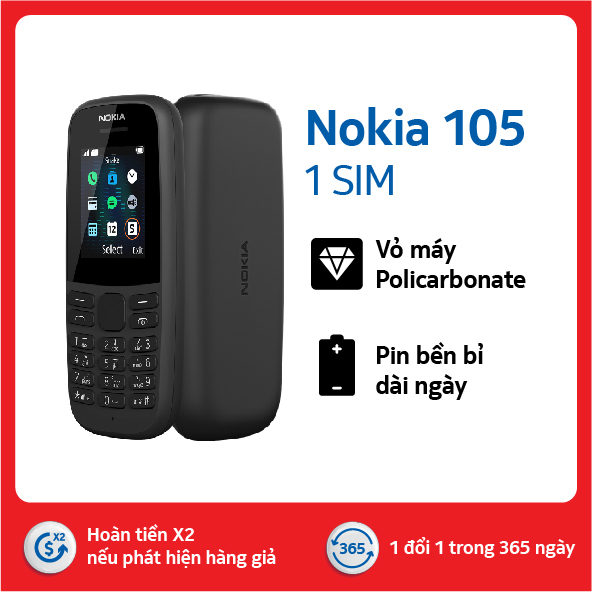 Điện thoại Nokia 105 Single sim - Hàng chính hãng