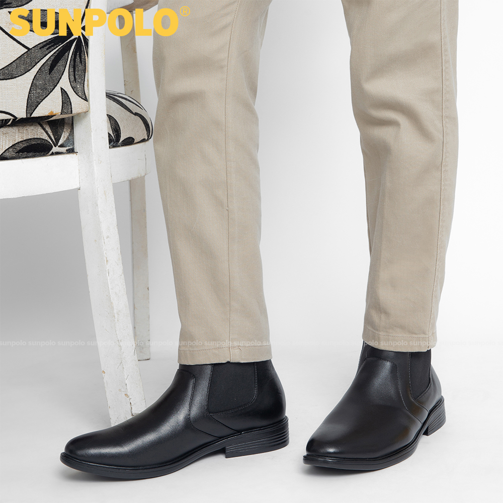 Giày Boots Nam Cổ Cao Da Bò SUNPOLO BOOT01 (Đen)