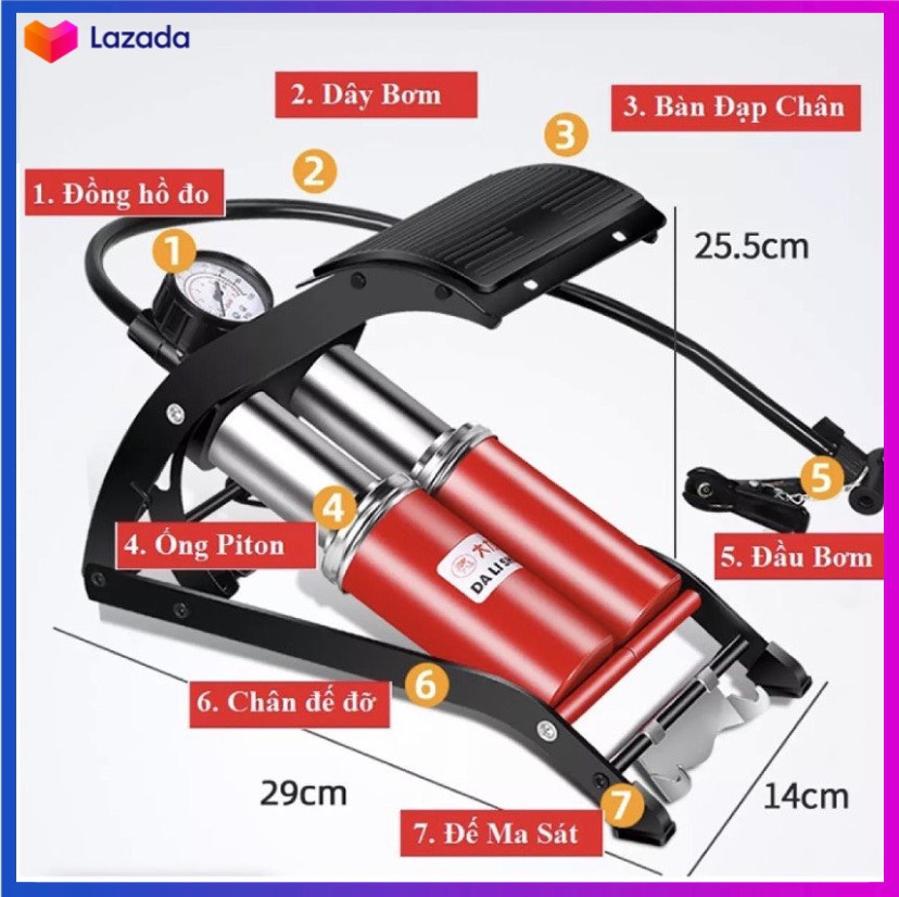 Bơm đạp chân 2 ống da li shen - bơm hơi đạp chân xe máy ô tô - ống bơm đạp chân trợ lực - bơm hơi đạp chân mini - bơm xe đạp - bơm xe máy, bơm hơi ô tô - xe máy gọn nhẹ.