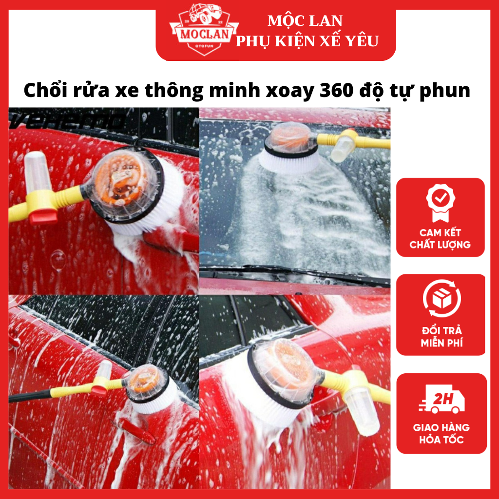 CHỔI RỬA XE Ô TÔ DỤNG CỤ RỬA XE TỰ XOAY 360 ĐỘ-Vòi Cọ,Cây Rửa Xe Hơi Kết Hợp Bàn Chải Tự Động, Xoay Tròn 360, Tự Tạo Bọt. - otofunmoclan