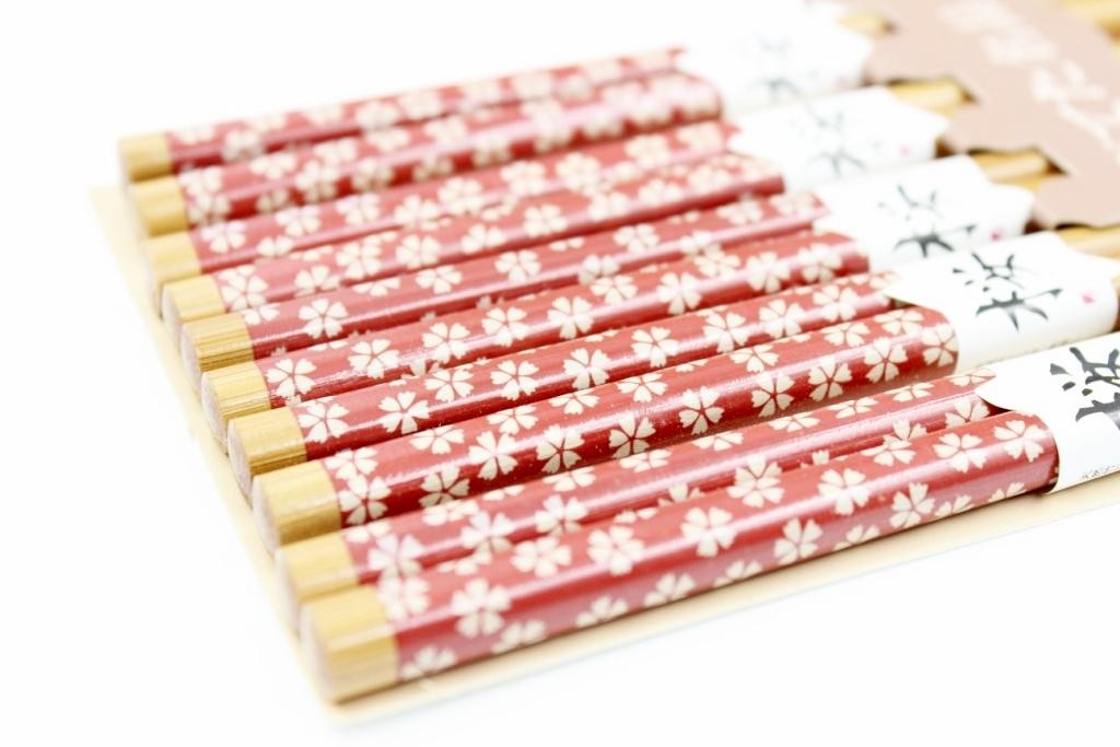Bộ 5 đũa mẫu hoa đỏ nội địa Nhật Bản
