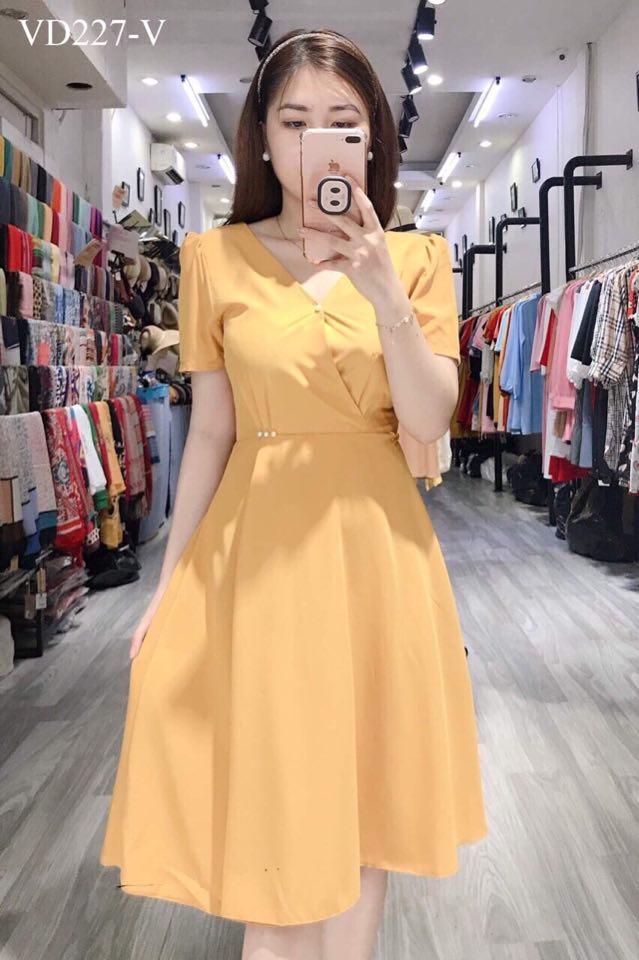 Đầm Nữ ( Váy Nữ ) Xòe Cổ V Phong Cách Thời Trang Bambo