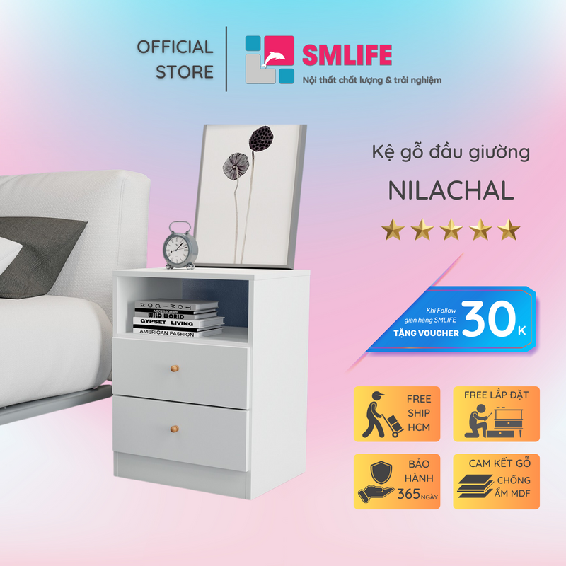 Tủ đầu giường decor sang trọng SMLIFE Nilachal