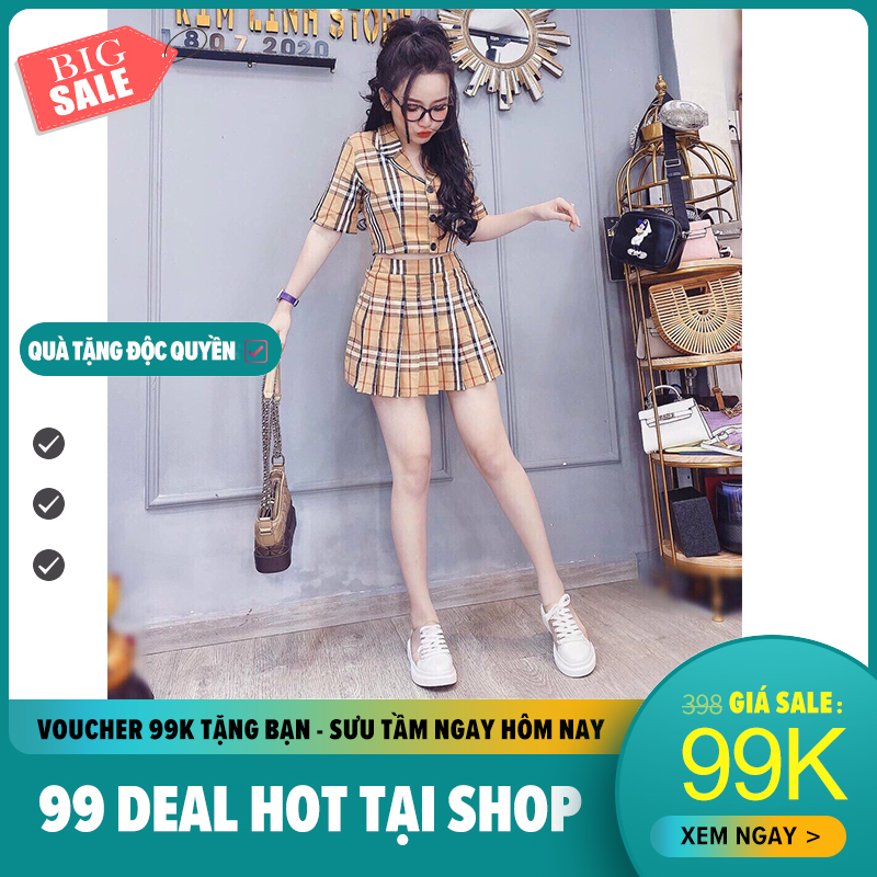 Set Váy Caro Cam Nút Giữa Cổ Vest MTB