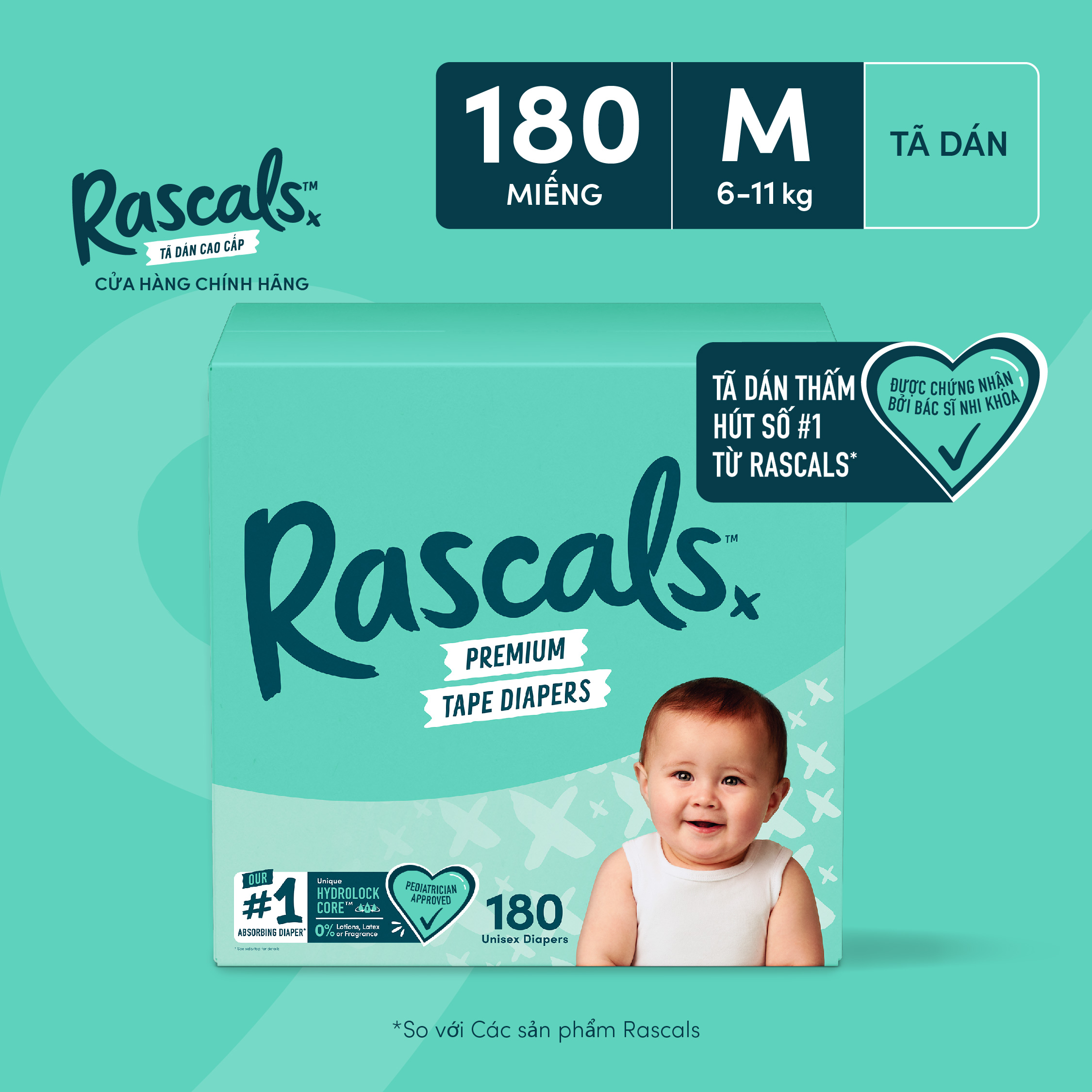Tã/Bỉm Dán Rascals Size M (6-11kg) 60 miếng