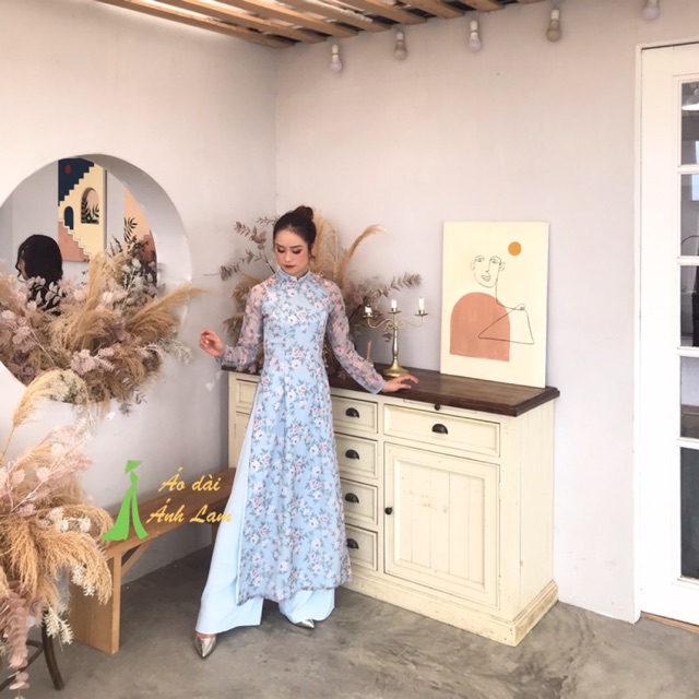 [SALE SỐC] Bộ Áo dài Voan tơ Xanh Hoa
