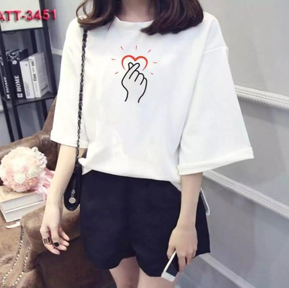[HCM]Áo thun nữ form rộng in hình Bắn Tim ( Hồng ) vải dày mịn mát