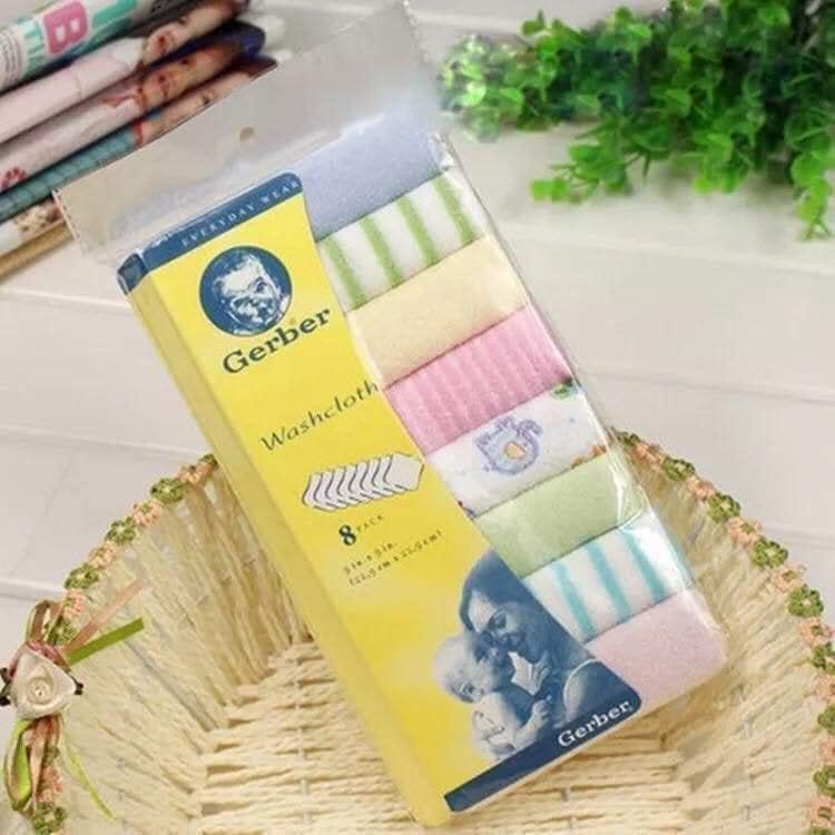 TÚI SET 8 KHĂN MẶT GERBER SIÊU MỀM MẠI, AN TOÀN CHO BÉ (Hàng chuẩn)