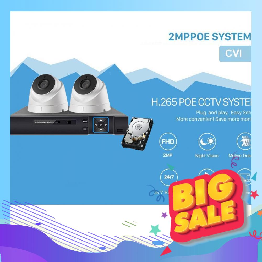 Bộ 2 Camera CVI 2.0M Elitek ECC-11013+ Đầu Ghi+ Ổ Cứng 250GB