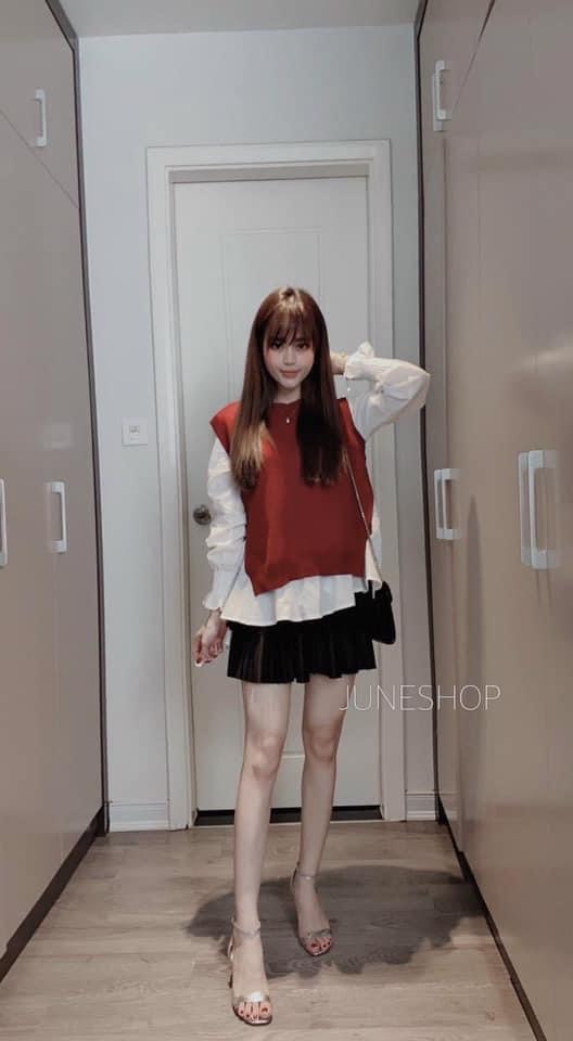 ÁO SƠ MI TRẮNG MIX ÁO GILE ĐỎ
