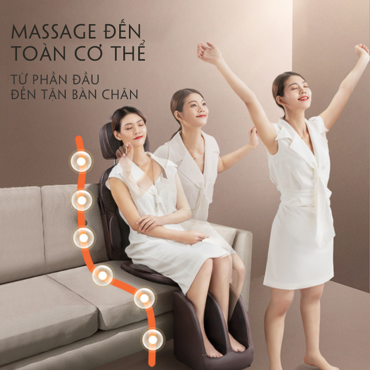 Ghế massage toàn thân cao cấp - Ghế mát xa đa năng hồng ngoại tại nhà vật liệu cao cấp sử dụng con lăn 3D, mát xa 5 vùng độc lập