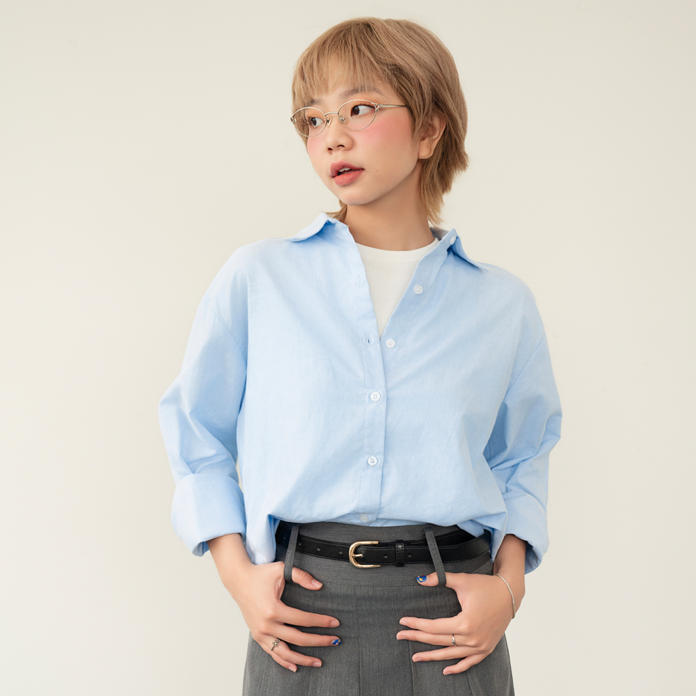BLEUBIRD Áo sơ mi lụa dáng rộng Oxford Shirt