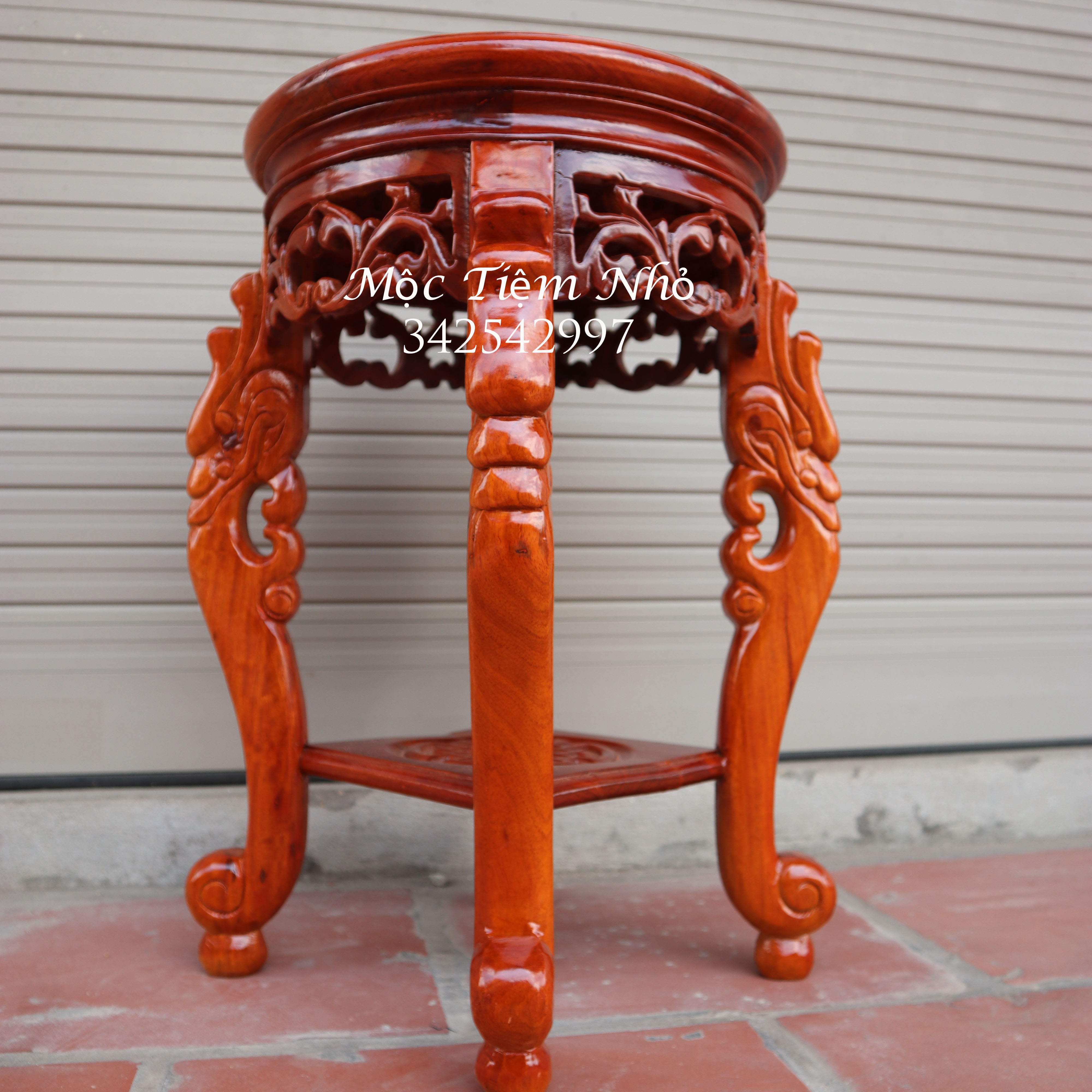 Đôn chân rông gỗ gụ bày đồ trang trí kê tượng mặt 32cm