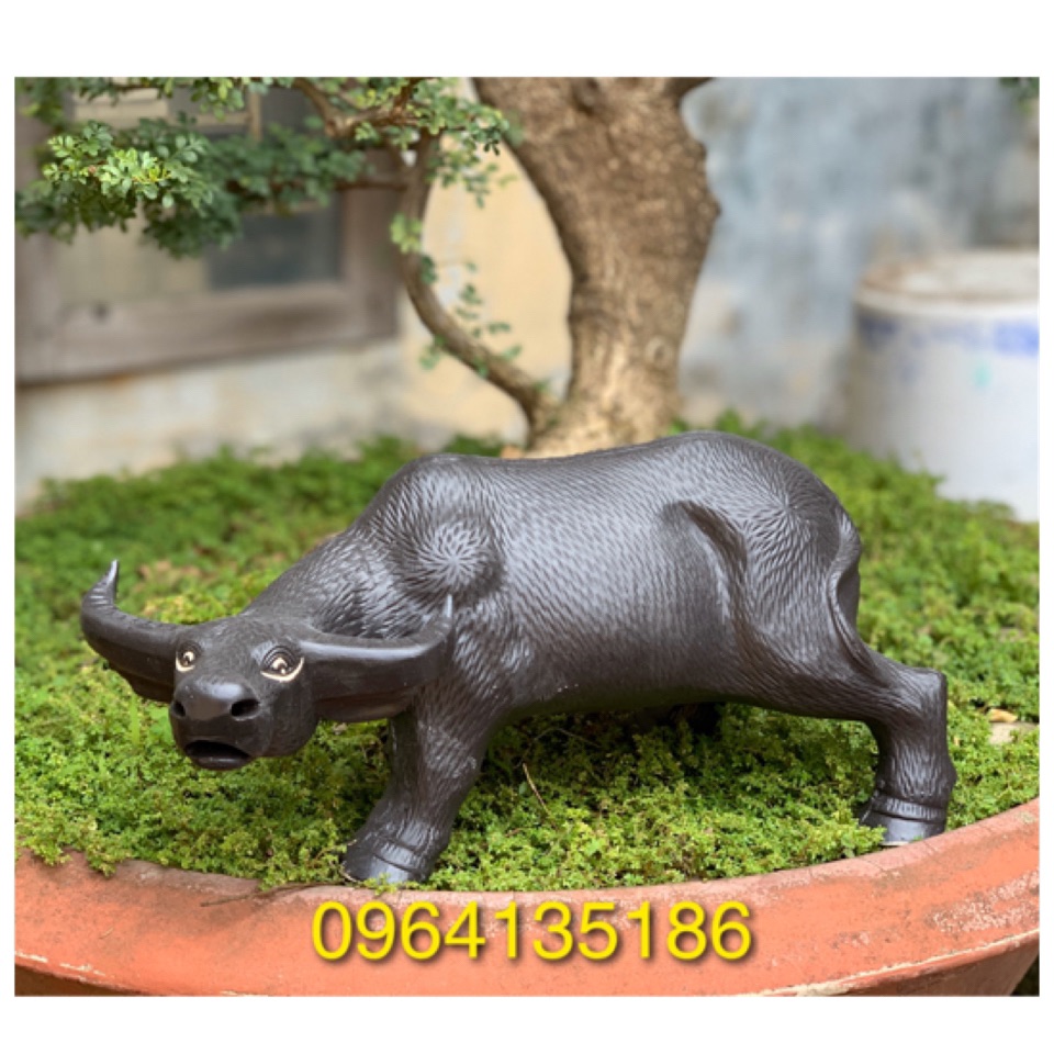 Tượng tiểu cảnh Trâu dài 32cm gốm sứ Bát Tràng