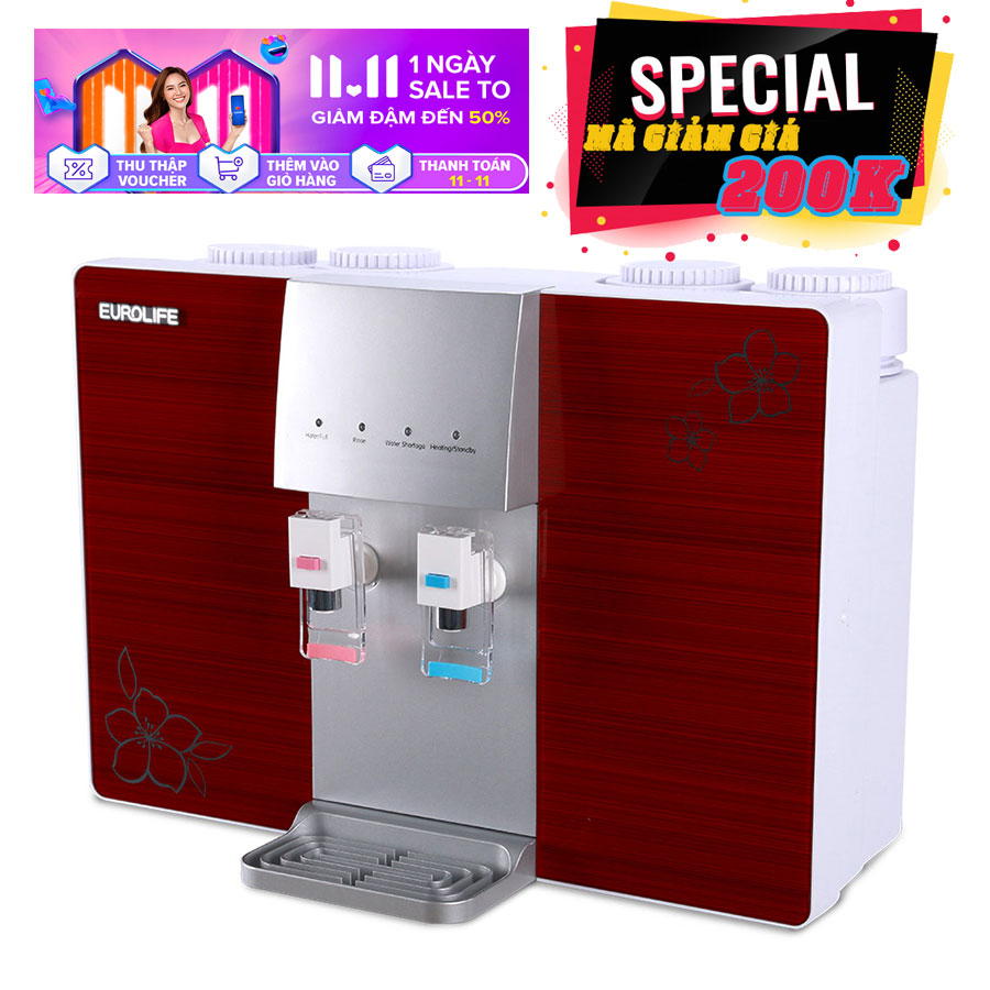 Máy lọc nước RO 5 cấp độ lọc uống trực tiếp, kết hợp máy đun nóng Eurolife EL-RO-730