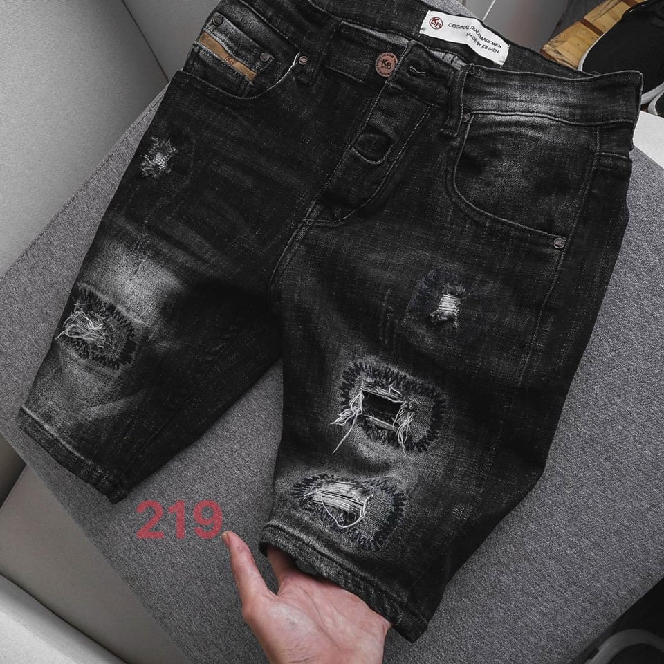 Quần short jean nam co giãn cao cấp rách màu đen giá rẻ full tem mác size (45 - 75kg ) dễ phối đồ thời trang taylorfashion S219