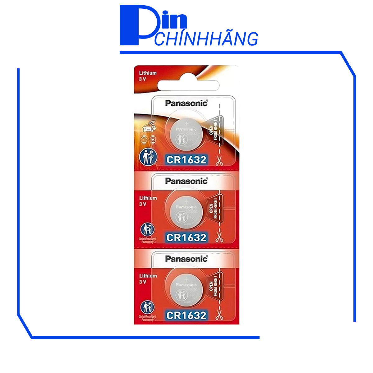 Vỉ 3 Pin Panasonic CR1632 Lithium 3V (Pin đồng hồ, remote, smartkey, v.v...)