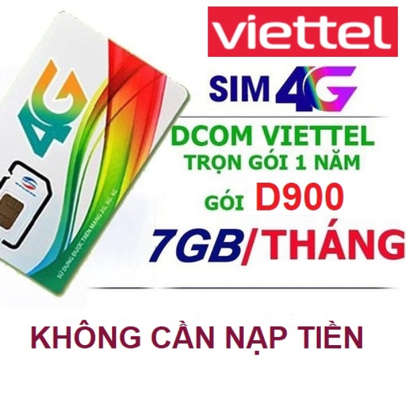 Sim 4G Viettel D900 trọn gói 1 năm (7GB/THÁNG) x 12 tháng. Trọn gói 1 năm không cần nạp tiền gia hạn